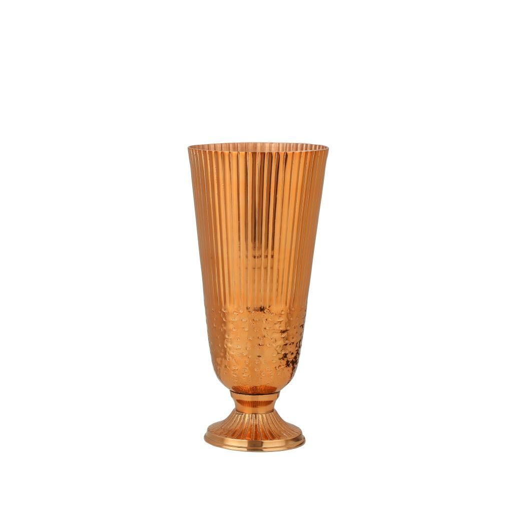 BAKIR METAL ÇİZGİLİ VAZO 16X36CM