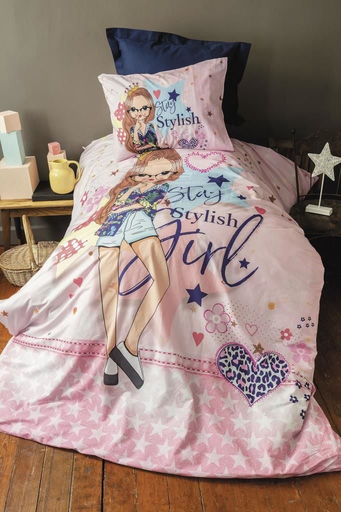 STYLISH GIRL DİJİTAL BASKI RANFORCE TEK KİŞİLİK NEVRESİM TAKIMI