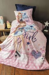 STYLISH GIRL DİJİTAL BASKI RANFORCE TEK KİŞİLİK NEVRESİM TAKIMI