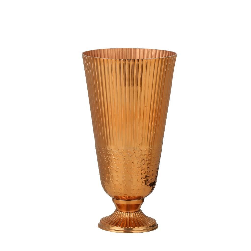 BAKIR METAL ÇİZGİLİ VAZO 21X39CM