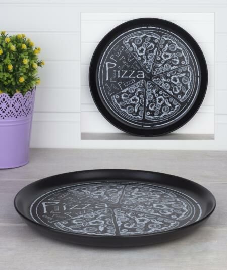 SİYAH MAT PİZZA DESENLİ TABAK 28CM