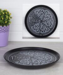 SİYAH MAT PİZZA DESENLİ TABAK 28CM