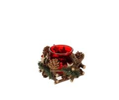 DOĞAL AHŞAP CAM NOEL MUMLUK 18x11CM