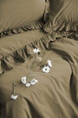 FRILL HAKİ %100 PAMUK YIKAMA ÇİFT KİŞİLİK NEVRESİM TAKIMI