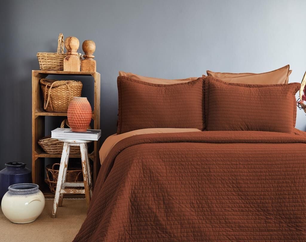 SAVANNA BAKIR %100 PAMUK YIKAMA ÇİFT KİŞİLİK YATAK ÖRTÜSÜ