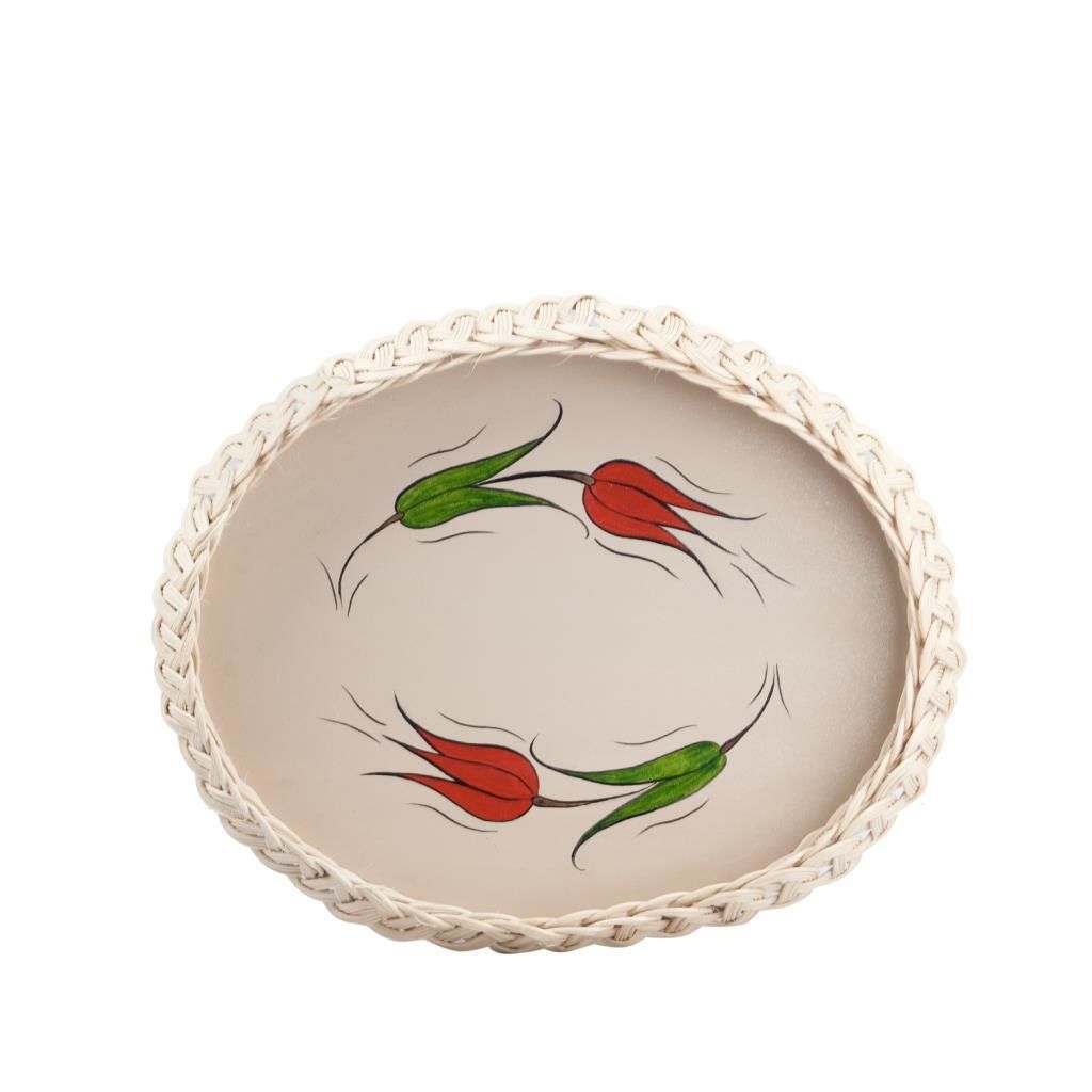 KIRMIZI DESENLİ HASIR TEPSİ 35X29CM