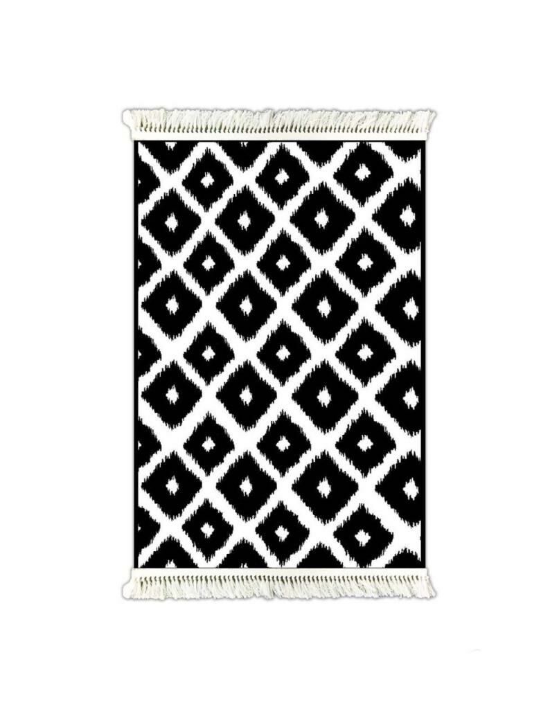 6016 İKAT DESEN SİYAH-BEYAZ KAYDIRMAZ HALI 80x150cm