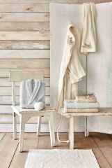 FRONDA SİMLİ NAKIŞLI OFFWHITE-GRİ BORNOZ SETİ