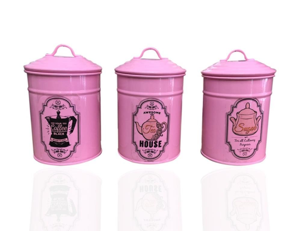 FRY 3'LÜ PEMBE METAL KAVANOZ SETİ