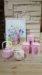 FRY 3'LÜ PEMBE METAL KAVANOZ SETİ