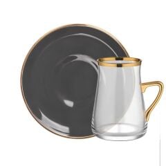 SOLID ANTRASİT KULPLU TEK KİŞİLİK ÇAY SETİ