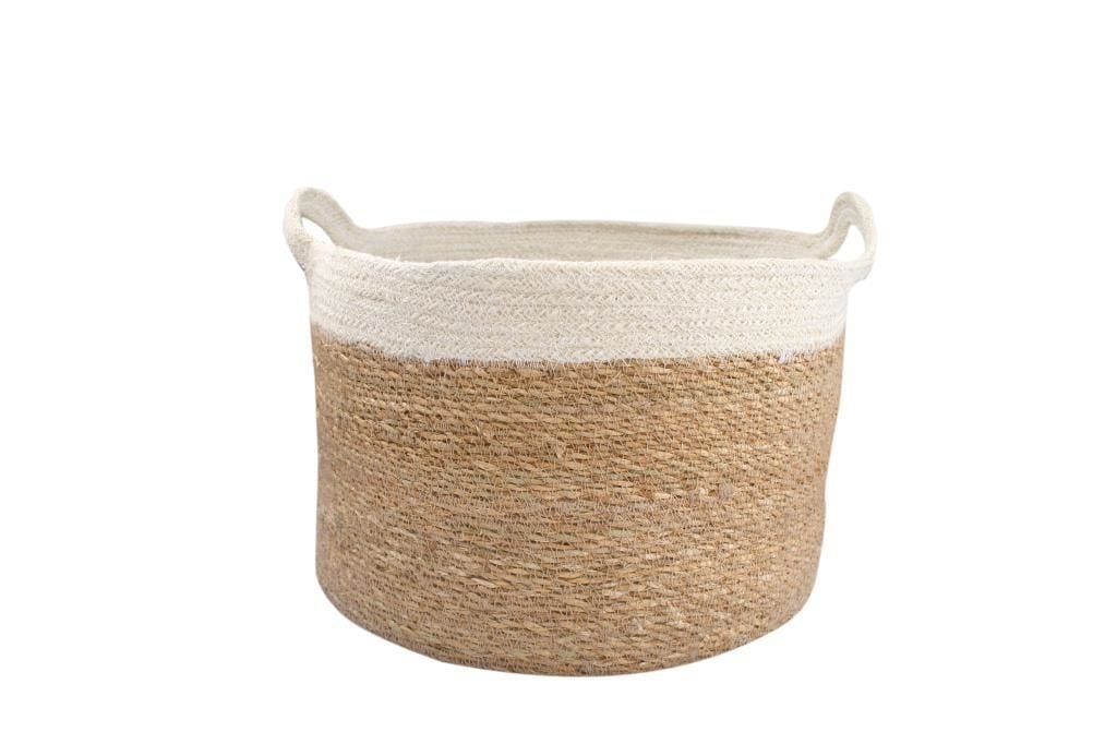 HASIR BEYAZ YUVARLAK SEPET 23X34CM