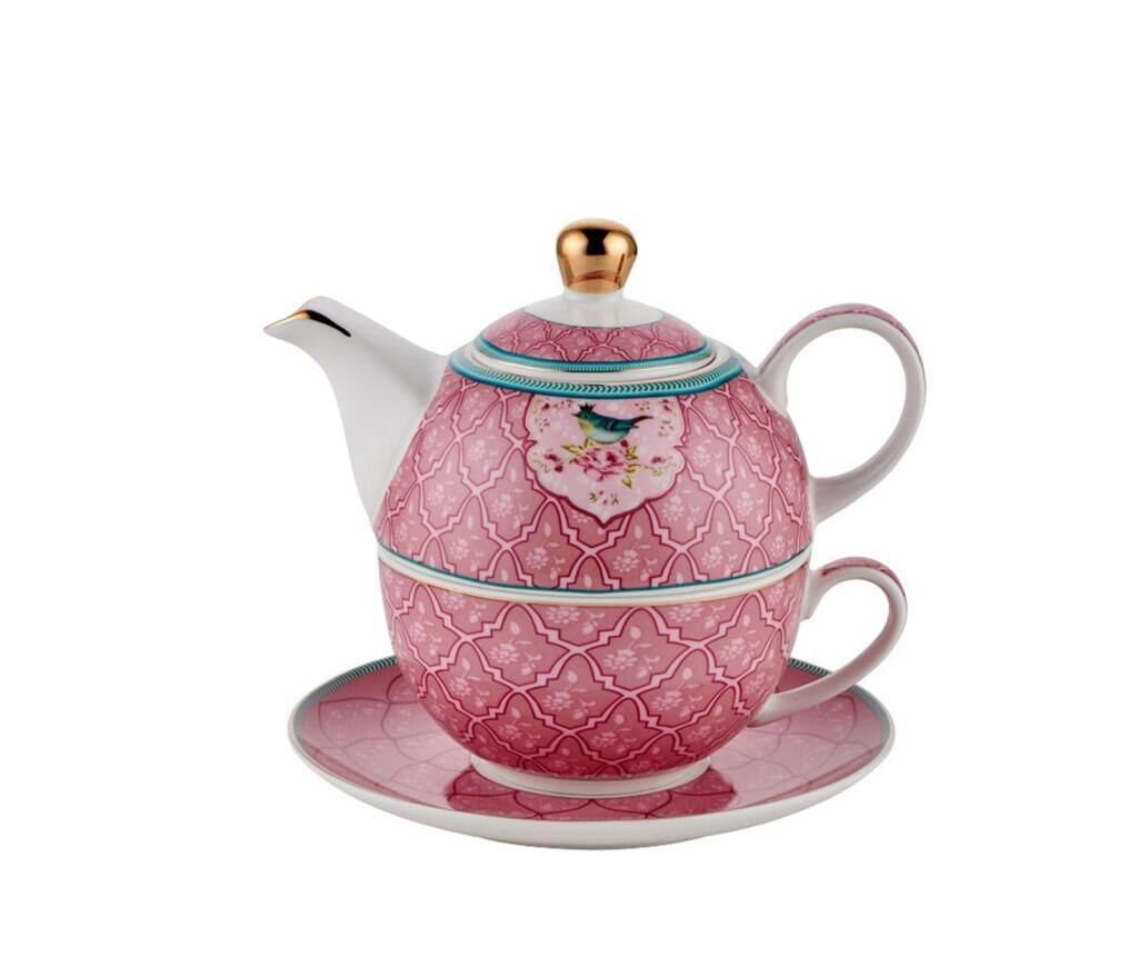 QUSH PEMBE BİTKİ ÇAYI DEMLİĞİ VE ÇAY FİNCANI