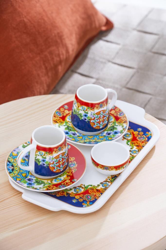 PİENZA 2 KİŞİLİK TEPSİLİ TÜRK KAHVESİ FİNCANI