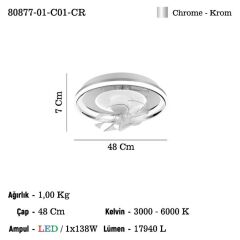 BORRIANA FANLI 3 RENK LEDLİ  PLAFONYER AVİZE 138W