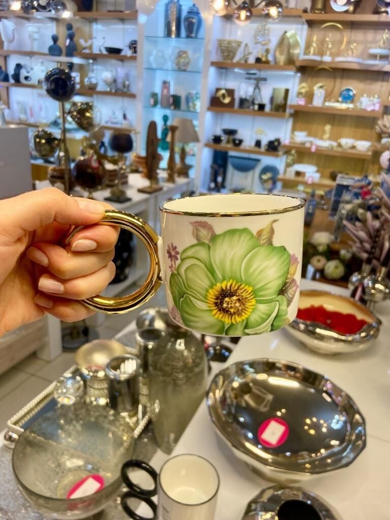 YEŞİL FLOWER 2'Lİ PORSELEN KUPA