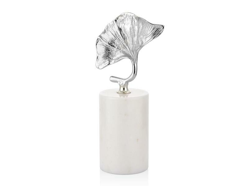 EVZA MERMER BEYAZ GÜMÜŞ GINKGO KAİDELİ DEKOR 29CM