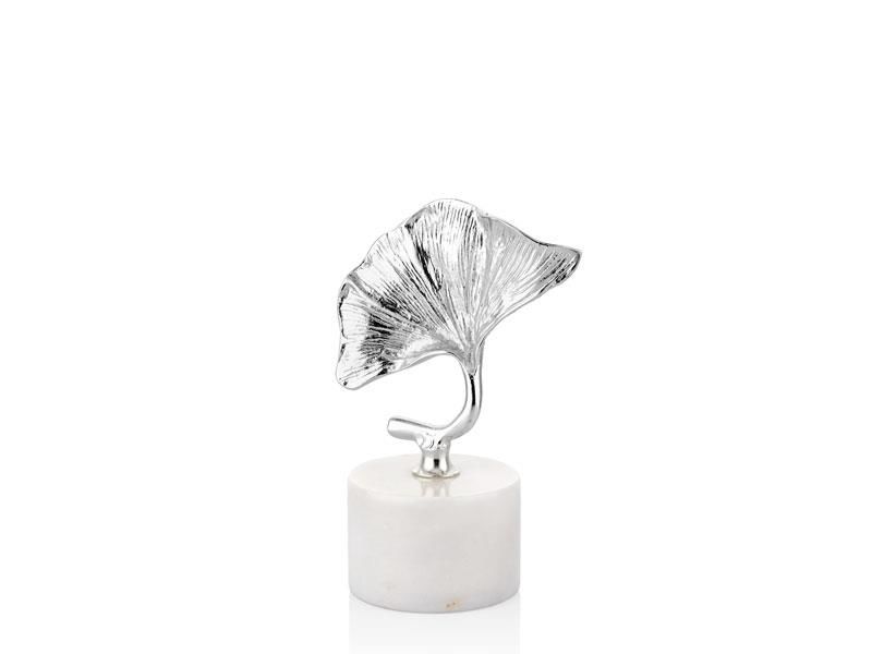 EVZA MERMER BEYAZ GÜMÜŞ GINKGO KAİDELİ DEKOR 21CM