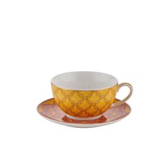 QUSH SARI BİTKİ ÇAYI DEMLİĞİ VE ÇAY FİNCANI