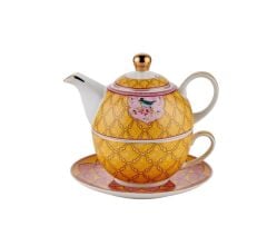 QUSH SARI BİTKİ ÇAYI DEMLİĞİ VE ÇAY FİNCANI