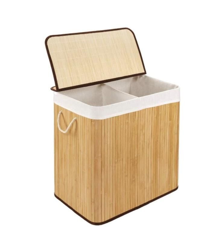 BAMBU AÇIK KAHVE 2 BÖLMELİ  KATLANIR ÇAMAŞIR SEPETİ 62CM