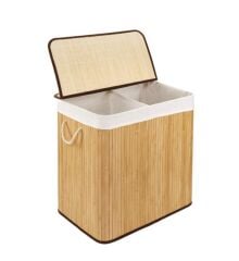 BAMBU AÇIK KAHVE 2 BÖLMELİ  KATLANIR ÇAMAŞIR SEPETİ 62CM
