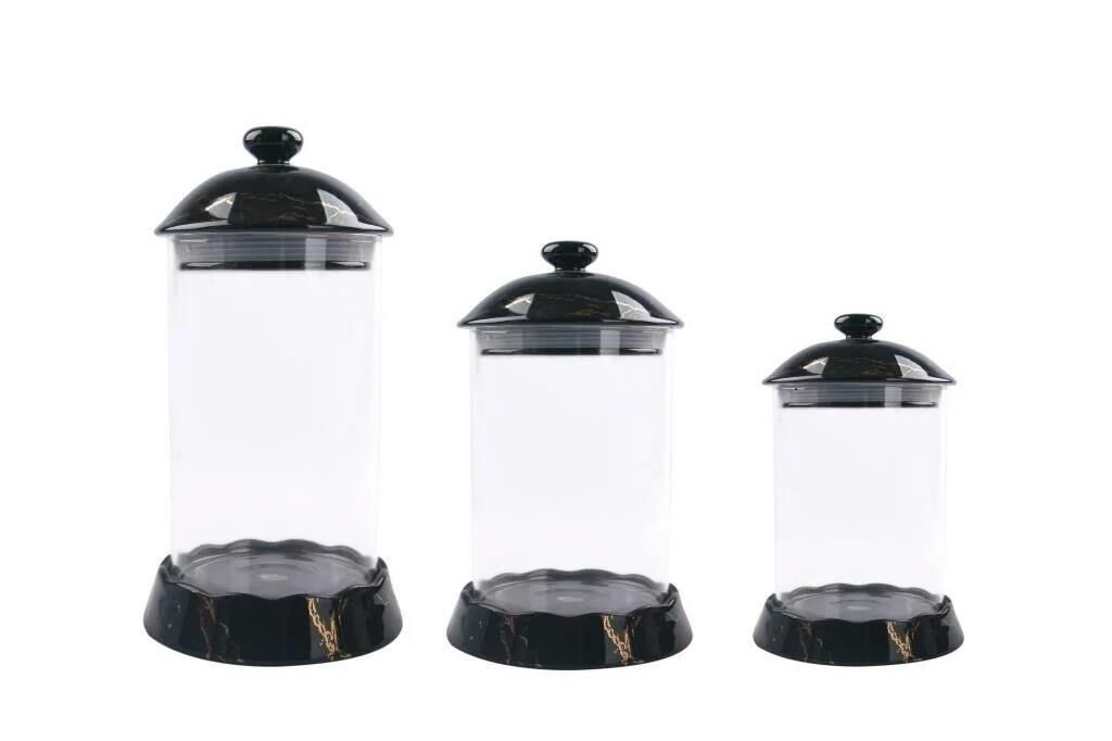 AROW LENA MERMER DESEN SİYAH 3'LÜ KAVANOZ SETİ