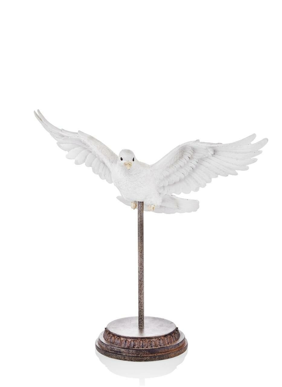 BEYAZ KAHVE ESKİTME STANDLI GÜVERCİN 36CM