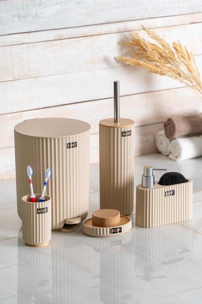 ASTORIA BEJ ÇİZGİLİ 5 PARÇA BANYO SETİ