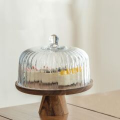 HOMES AKASYA AĞACI AYAKLI CAM KEK FANUS 31CM