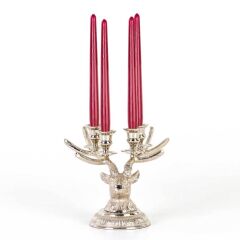 GÜMÜŞ METAL GEYİK 4'LÜ MUMLUK 25CM