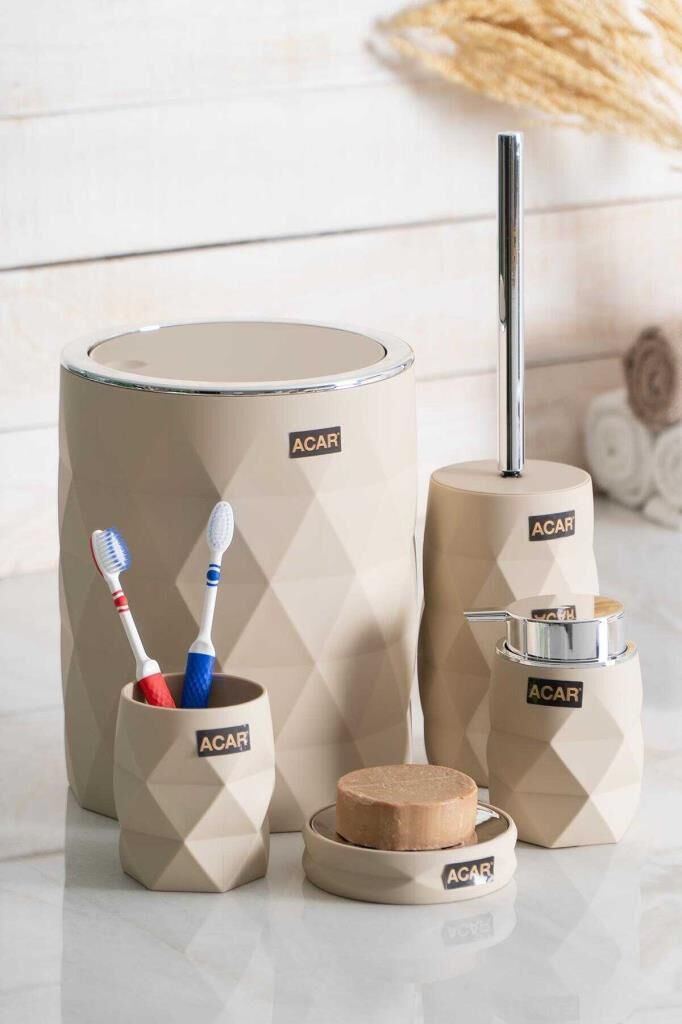 ASTORIA BEJ GEOMETRİK 5 PARÇA BANYO SETİ