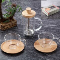 BAMBU TABAKLI 2'Lİ ESPRESSO FİNCANI VE FRENCH PRES