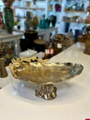 GÜMÜŞ ALTIN DEKORLU AYAKLI KASE 39X23X20CM