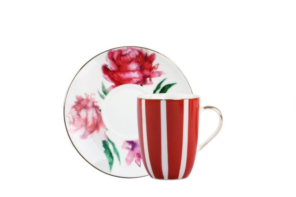 GARDENIAS KIRMIZI TEK KİŞİLİK TÜRK KAHVESİ FİNCANI