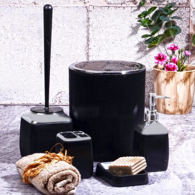 SİYAH KROM FİTİLLİ 5 PARÇA BANYO SETİ