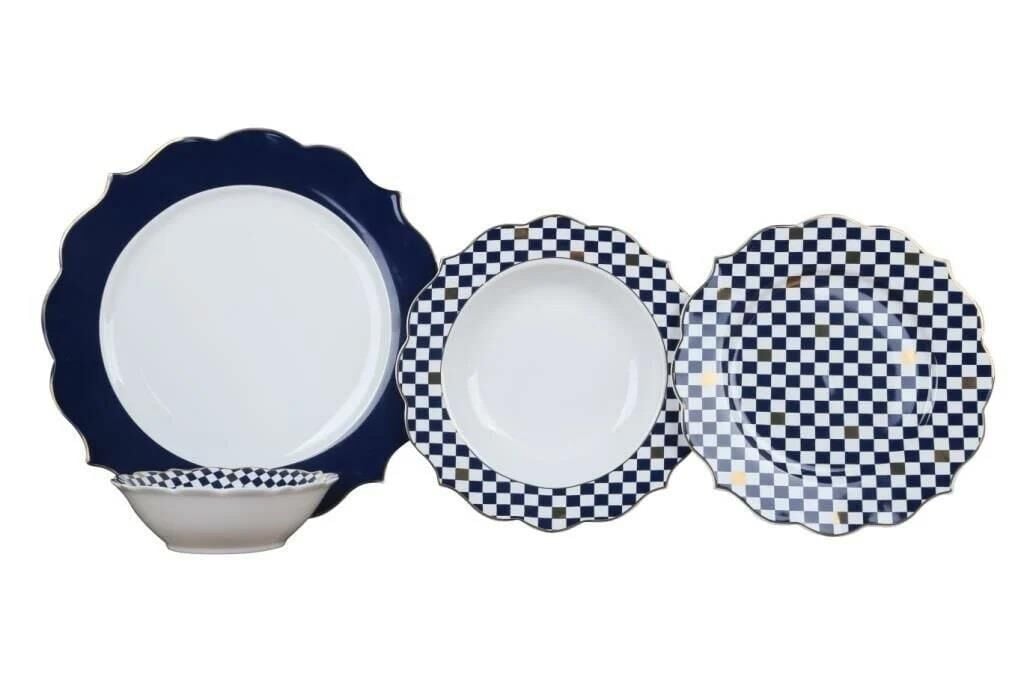 LACİVERT DAMALI 6 KİŞİLİK 24 PARÇA YEMEK TAKIMI